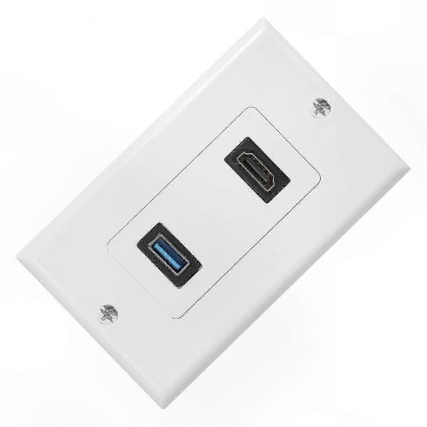 Väggplattaadapter med 2 HDMI- och USB 3.0-portar för enkel anslutning White