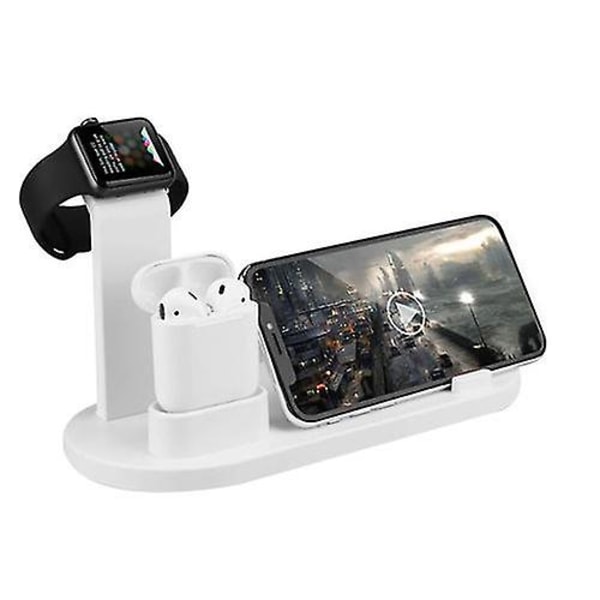 6 i 1 desktop Qi trådløs telefonoplader earbuds oplader ur oplader telefonholder white