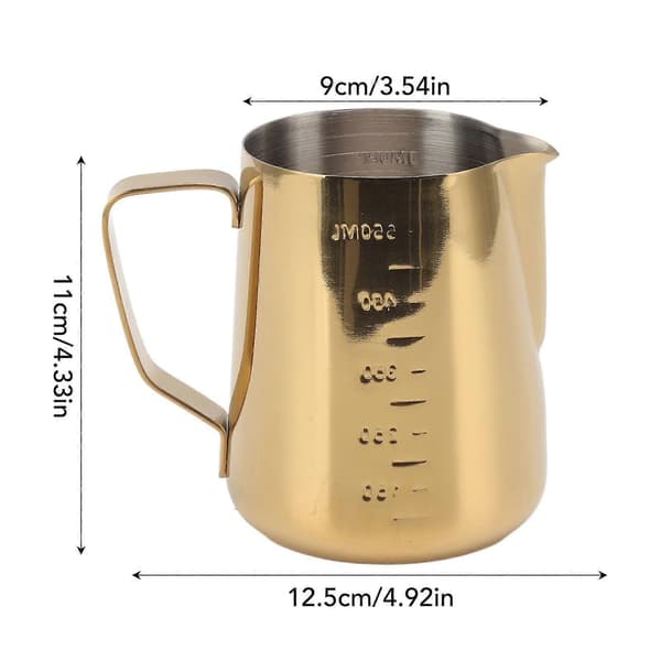 Xh 550ML Guld Mælkeskummerkande - Dobbelt Skala 304 Rustfrit Stål Kaffe Dampkande til Latte Art