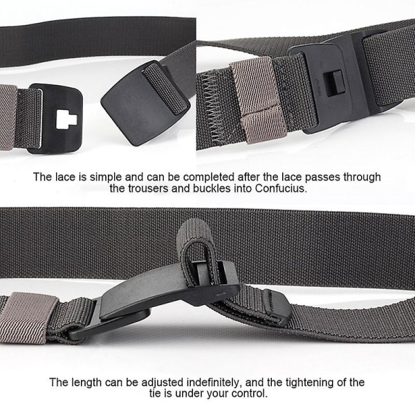 Elastisk belte for menn, usynlig fritidsbelte med hurtigutløsende flat plastspenne Dark Gray