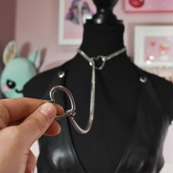 Hjerte O-ring Slip Chain Halskæde til Kvinder Rustfrit Stål Cuban Chain Hjerte Halskæde Punk Rock Krave Halskæde Håndlavet Silver