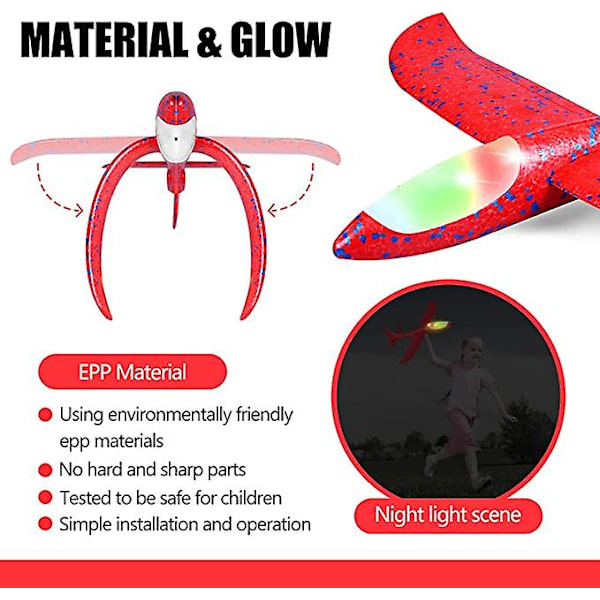2-pack LED Flygplansleksaker, 45 cm Stort Kastflygplan i Skum