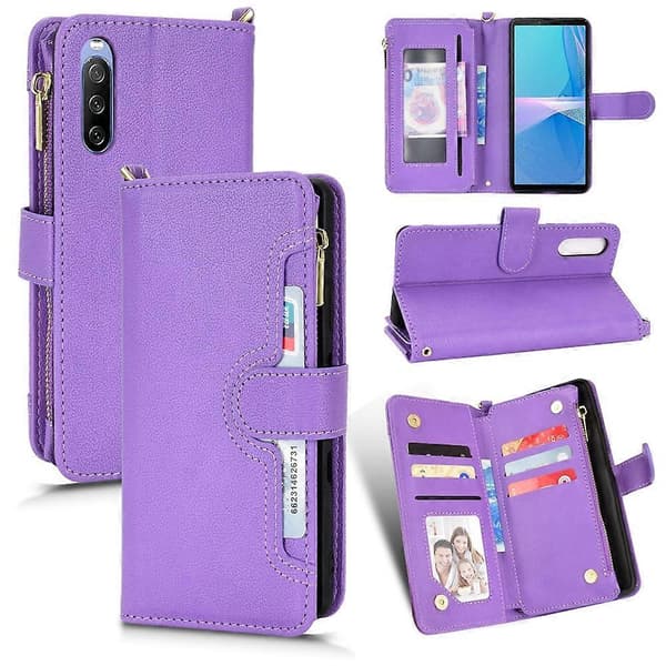 [LCS]För Sony Xperia 10 III Litchi Textur Dragkedja Läder Telefonfodral Purple