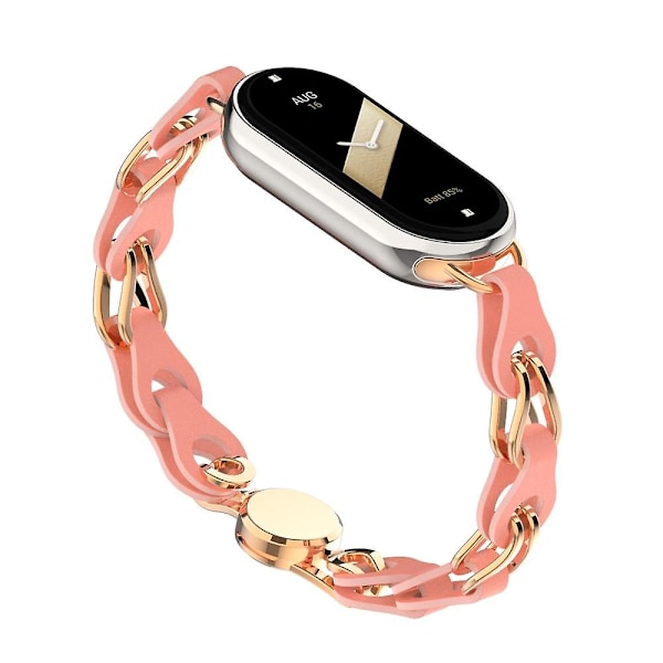 För Xiaomi Smart Band 8 Magnetiskt Armband Äkta Läder+Kedjearmband i Aluminiumlegering Walnut Red