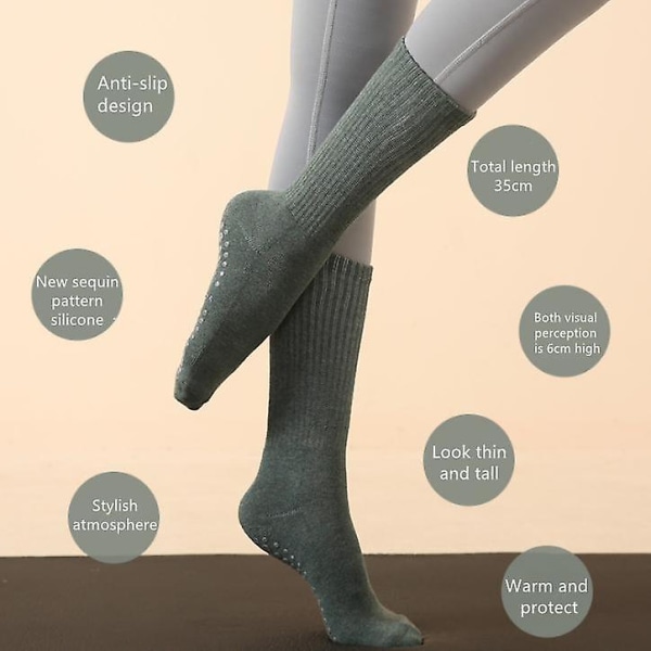 Kvinnors höst och vinter långa rör Halkfria Yoga Pilates strumpor