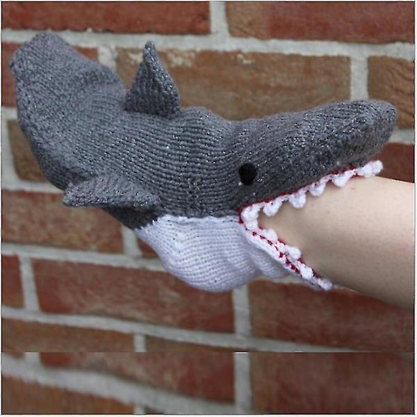Neutrala Stickade Krokodilsockor Kreativ Djurform Varma Inomhus Vinter Dam Grey shark