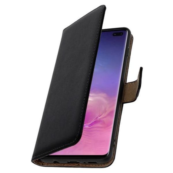 Samsung Galaxy S10 Plus Etui Læder Wallet Video Holder - Sort