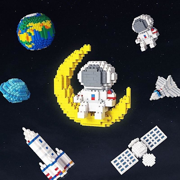 Små byggklossar rymdstation månraket rymdfärja satellit astronaut figur små tegelstenar leksaker för barn presenter Astronaut-1 no box