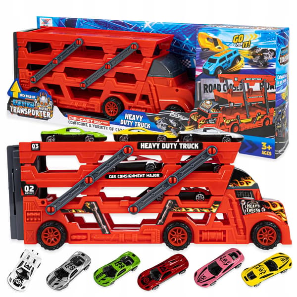[LCS] Transportbilsett, Hot Wheels lekebil med støpte biler, multifunksjonell transformasjon forbedrer leketiden