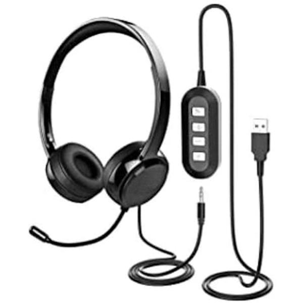 USB Headset/ 3.5mm Computer Headset med Mikrofon og Støjreduktion Black