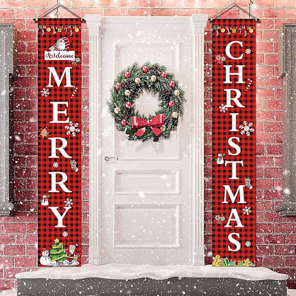 God Jul Banner Jule Verandaskilt Rød Buffalo Rutete Julepynt Hengende Dør Bannere