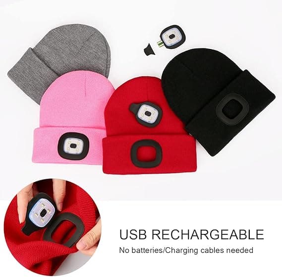 [LCS] Beanie with LED light for children, USB rechargeable hands-free LED headlamp winter knitted night light hat flashlight gray