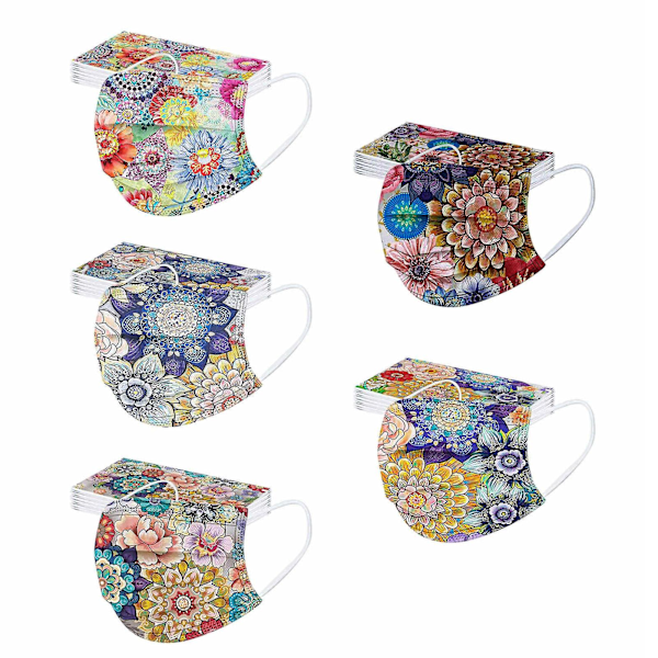 50 stk. Blomster Ansigtsmaske Kompatibel med Kvinder 3-lags Farver Blomsterdesign Åndbar Ansigtsbeskyttelse Kompatibel med Voksne B