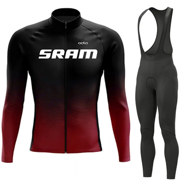 SRAM Pro Syksy Pyöräilypaita Setti Pyöräilyurheiluvaatteet Puku MTB Uniform Ropa Ciclismo Maantiepyöräilyvaatteet Bicicleta Pitkät Bib-housut Punainen S Red