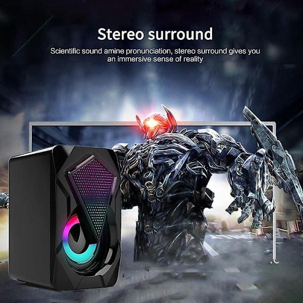 USB Kabelanslutna Datorhögtalare Bas Stereo Subwoofer Färgglad LED Subwoofer (Svart)