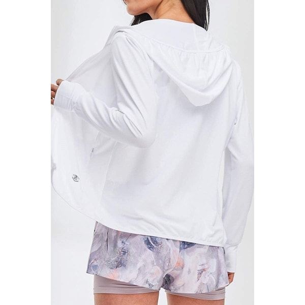 UPF 50+ UV-skydd Damkläder Dragkedja Hoodie Långärmad Fiske Löpning Vandringsjacka Utomhus Performance Tröja, Vit, L