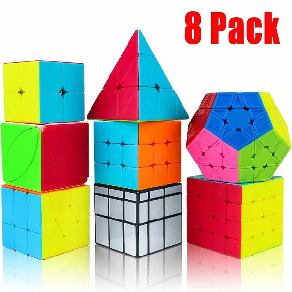 Speed Cube Sæt, Magic Cube Bundle 2x2 3x3 4x4 Pyramide Megaminx Ivy Spejl Vindmølle Stickerless Cube Puzzle Legetøj (8 Pak)