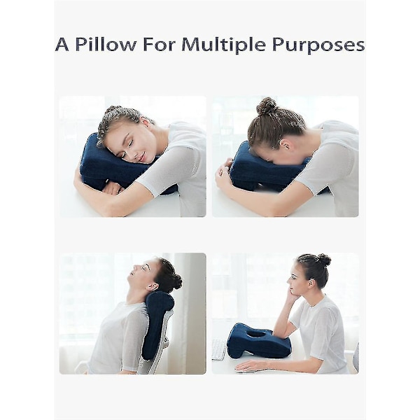 Memory Foam Nap Pude Rejse Nakkestøtte Nakkestøtte Pude Kontor Hvile Frokostpause Occipital Ortopædi Studenter Skrivebord Søvn Dark blue