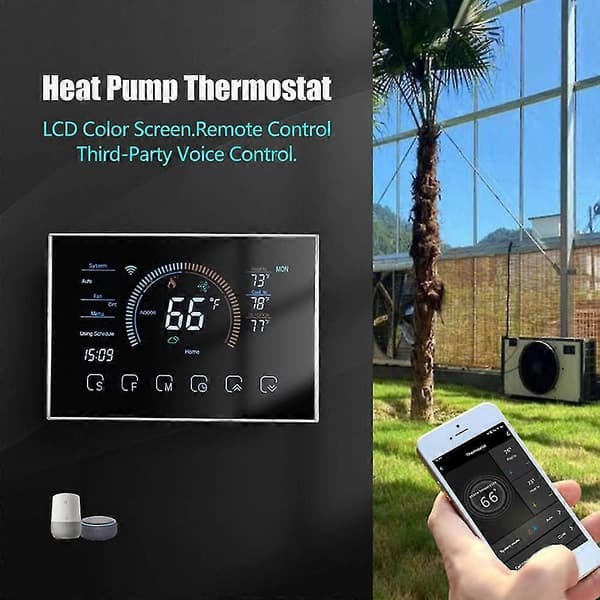 Varmepumpe rumtermostat temperaturstyring 4,8 tommer farve-LCD Black With WiFi