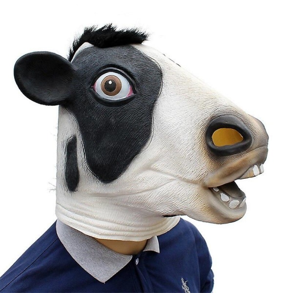 Ny Halloweenfest Ko Djur Latex Mask Cosplay Kostym Andning white