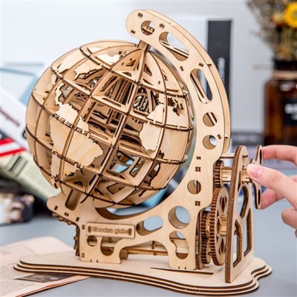 3D Træglobus Puslespil Mekanisk Drev Selvmontering DIY B