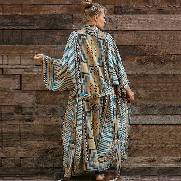 Kimono Cardigan Dam Strandkläder Geometriskt Tryckt Oversized Bik