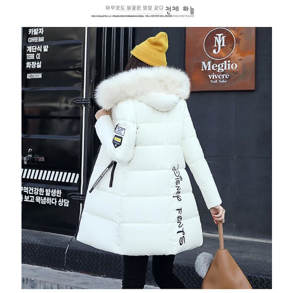 Dame Pufferjakke Vinter Lang Frakke Almindelig Pasform Varm Basic Casual Jakke White L