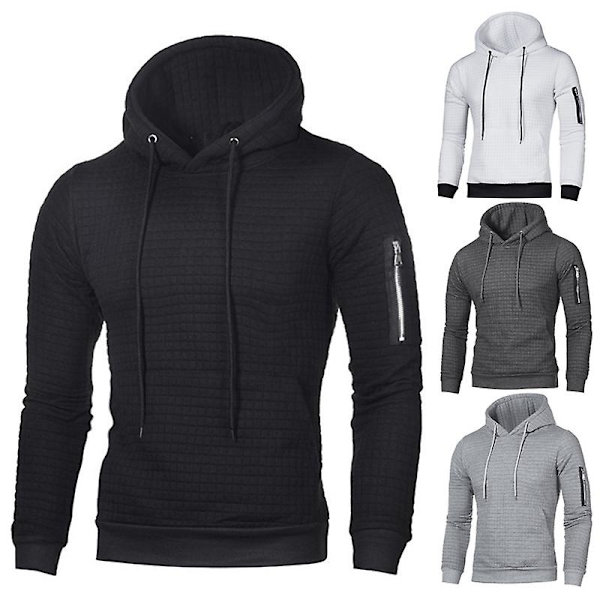 Herr Gym Långärmad Dragsko Huva Rutig Jacquard Pullover Hoodies Tröja Hoodie Varm med Huva