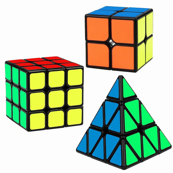 Speed ​​Cube Set, Magic Cube Bundle of 2x2 3x3 Pyramid Smooth Sticker Pussel Cube Toy For Kids, 3 Pack
