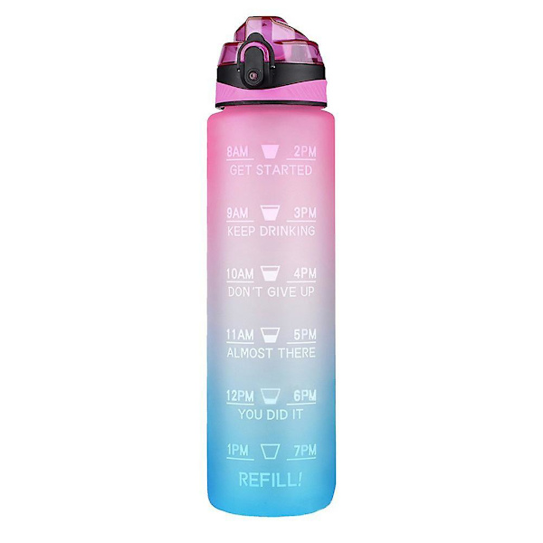 1l Vannflaske Med Sugerør Tidsmarkør Tritan Bpa Fri Sport Og Fitness Kettle Utendørs Gym Blue Purple