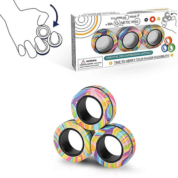 3 st Finger Magnetiska Ringar Fidget Spinner Leksak Färgglada Fingerringar Leksak Perfekt För Träning Lindra Stress A