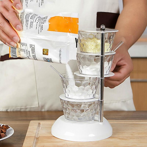 Vertikal Krydderiboks Roterende Krydderiboks Vertikal 5-lags Krydderikrukker Hjemme Krydderikrukke White 5 Layer