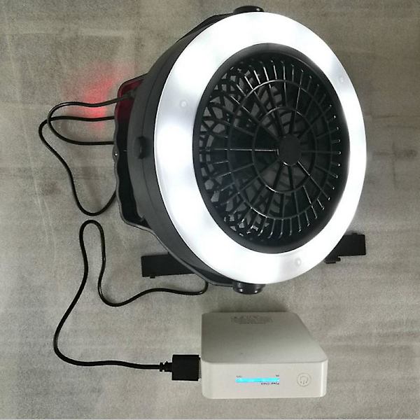Bärbar 3-i-1 Uppladdningsbar USB LED Fläkt Lampa Tältlykta med Krok för Utomhuscamping