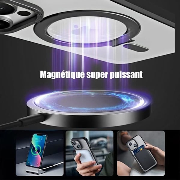 [LCS]Cover - BOOLING - til iPhone 15 Plus - Stødabsorberende - Magnetisk ringstøtte - Sort Svart