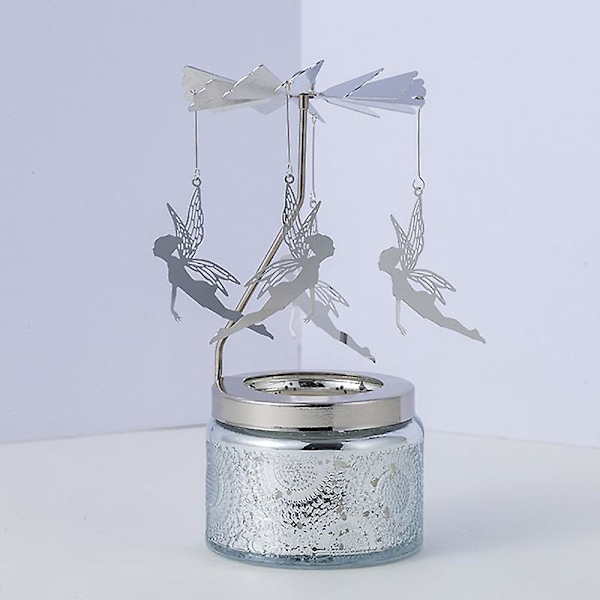Geometrisk Relief Roterande Ljusstake Utsökt Doftljusdekoration Kompatibel med Vardagsrum Sovrum Silver Magic Fairy