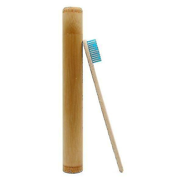 Miljövänlig Naturlig Bambu Tandborste med Mjukt Borsthuvud och Resefodral blue