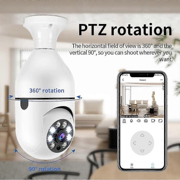 Trådløst sikkerhetskamera med pære, 1080p Wifi Smart 360 overvåkingskamera