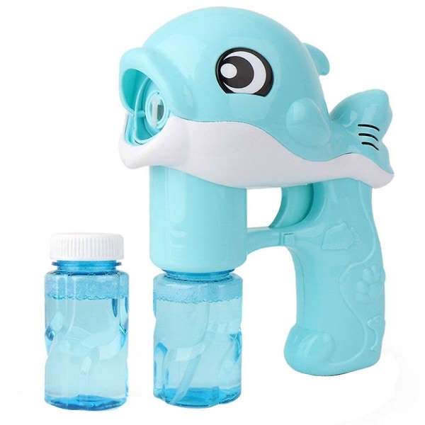 Automatisk Dolphin Bubble Machine Tecknad Sommarleksak Utomhus Med Ljus Och Musik Mat （Blå）