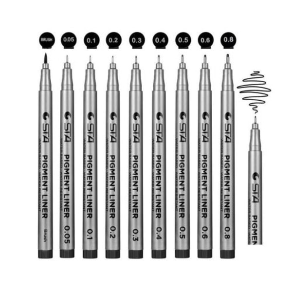 Fineliner Pens 9 Fine Tip Svart filtpennor för ritning, kontor