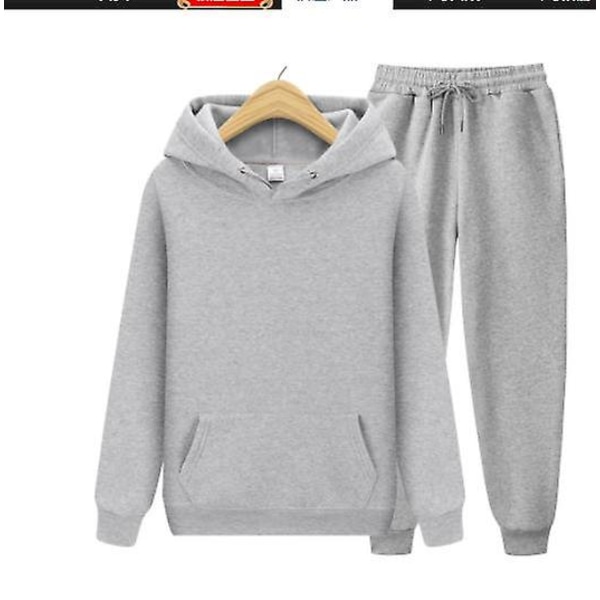 Herr Dam Casual Kläder Kostym Sportkläder Kostym Enfärgad Pullover + Byxor Kostym Julklapp light gray M
