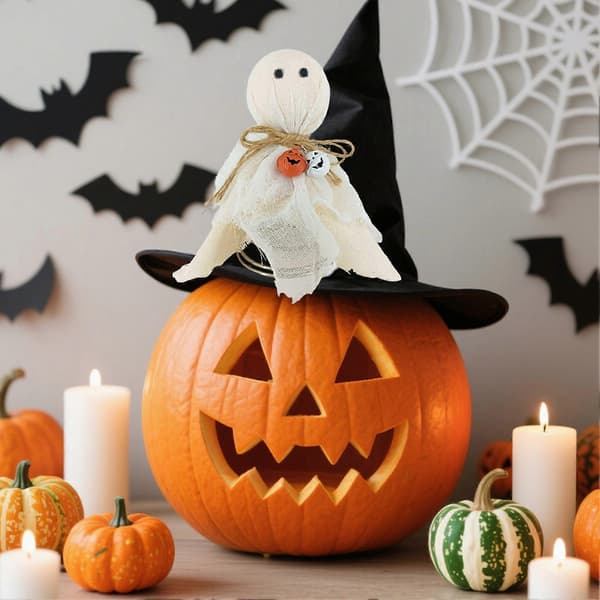 Halloween Spøgelsestrætop - 7 tommer stofspøgelse - til træpynt White