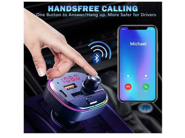 [LCS] Bluetooth 5.0 FM-sender til bil, 7+1 farver RGB-baggrundsbelysning Bluetooth-biladapter, oplader