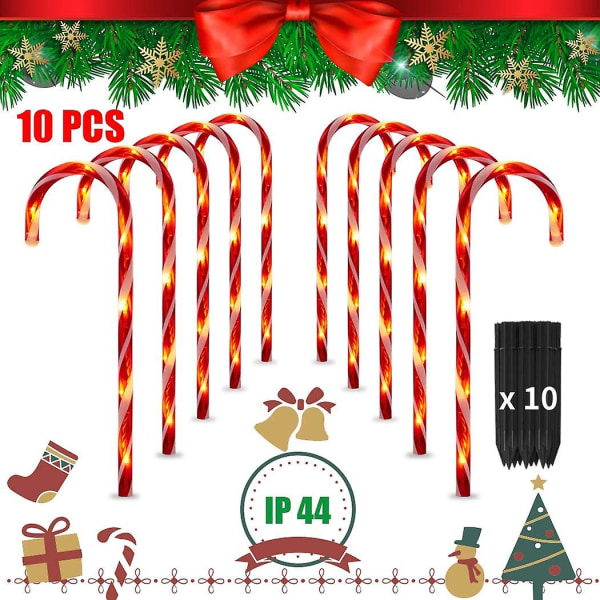 10st Christmas Pathway Markers Led Lights, Candy Cane Lights De