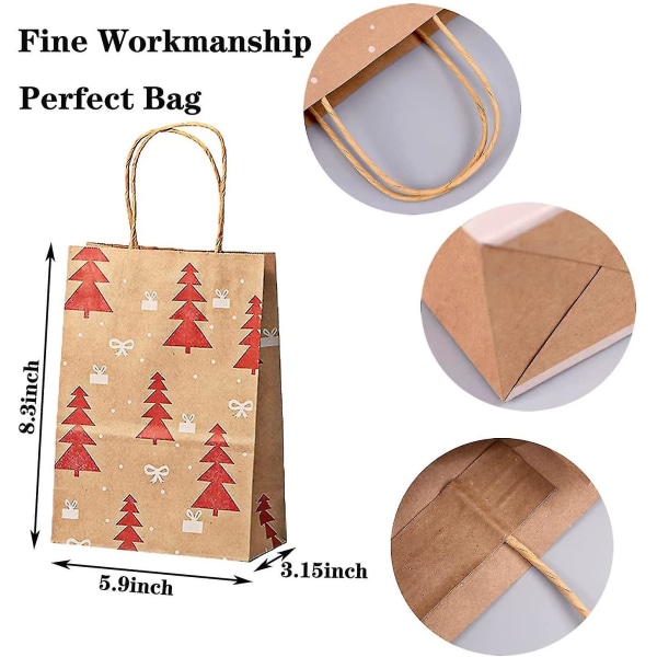 Jul Kraftpapper Presentpåse 24 Stycken Julpapperspåse Med Handtag Julklappspapperspåse