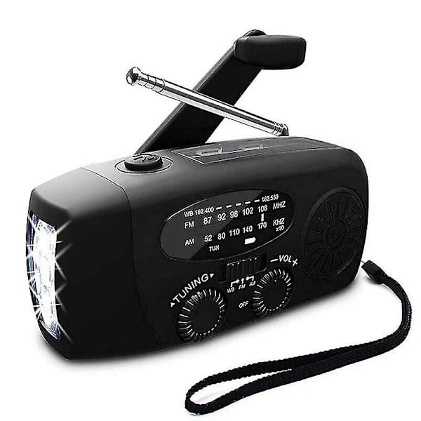 (Musta) Hätätilanne aurinkoenergialla toimiva käsikampi Dynamo AM/FM/NOAA sääradio