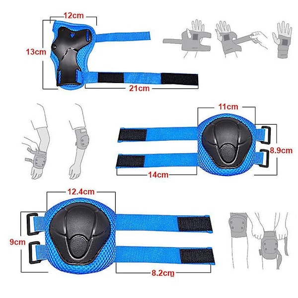 [LCS]6st Skyddsutrustningsset för barn Knäskydd Armbågsskydd Handledsskydd Black