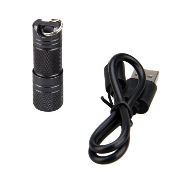 Kompakt Mini USB Uppladdningsbar LED Ficklampa Lampa Nyckelring Ficklampa Night Am