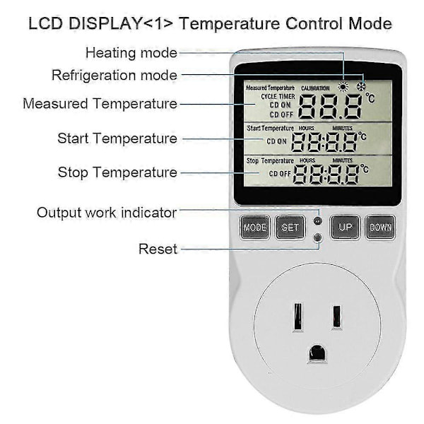 [LCS] Digital temperaturkontroller strømuttak med timer, EU-plugg FR