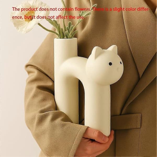 Kat Vase Blomst Keramisk Kat Skrivebordsdekoration, Minimalistisk Lille Vase til Planter, Katteelskere (Eksklusive Blomster)