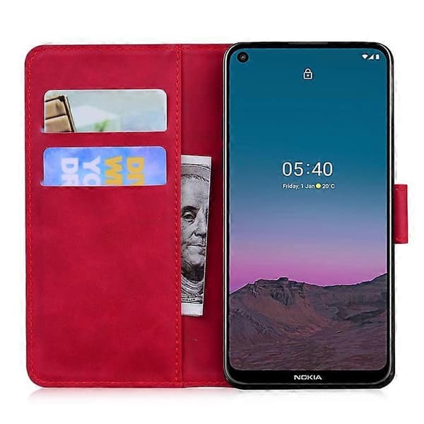 [LCS] For Nokia 5.4 Tiger Embossing Pattern Horisontal Flip Skinnveske Red